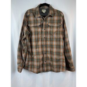 L. L. Bean Men's‎ Size Large Gray Orange Long Sleeve Plaid Button Up Shirt